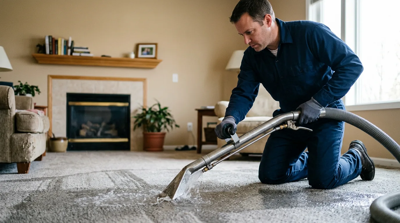 Water damage restoration technician working near Viola, KS